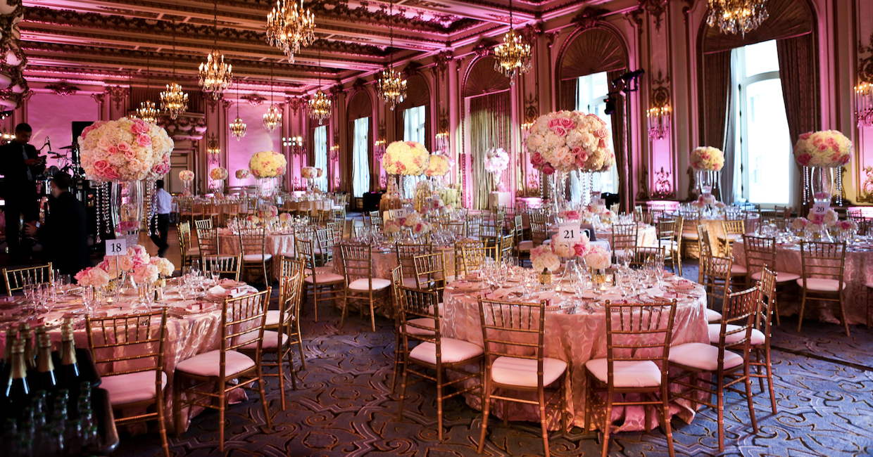 Pink wedding uplighting and decoration in Kent, Surrey, Sussex and London.